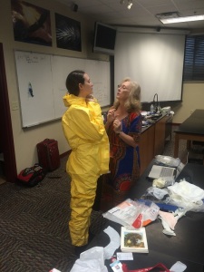 So Lindsay, at the last minute, got me to teach her classes for her.  She learned how to put on PPE, from Sierra Leone.