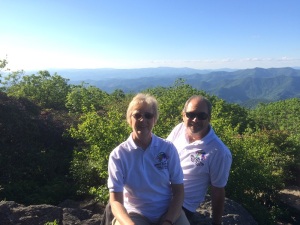 Bekki and I in the Smokies outside of Asheville, North Carolina with the McDowells.  Mason is coming, YEA, to teach anesthesia.